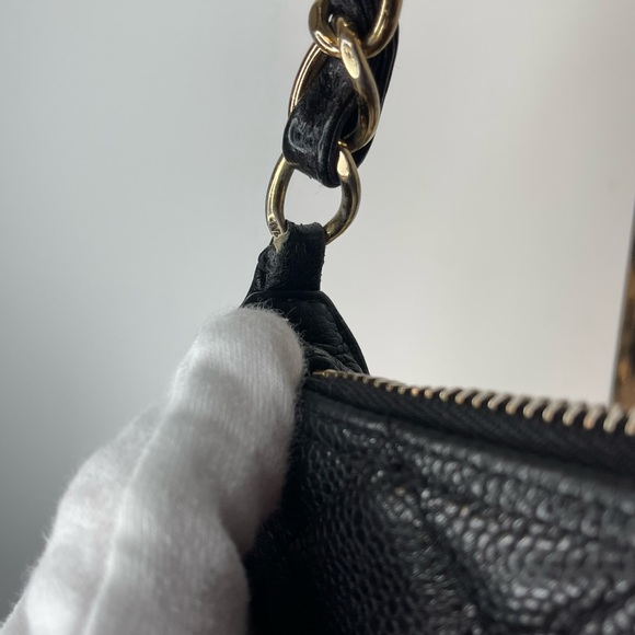 Auth Classic Chanel Black Caviar Hobo Chain Gold HW Handbag Pochette - Picture 6 of 16